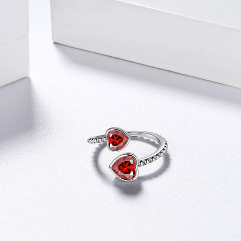 Birthstone January Garnet Love Hearts Ring Adjustable - Rings - Aurora Tears