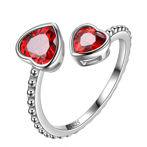 Birthstone January Garnet Love Hearts Ring Adjustable - Rings - Aurora Tears