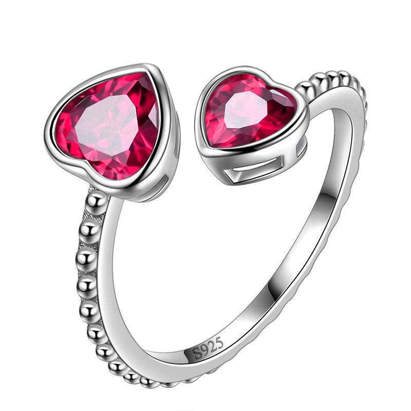 Birthstone July Ruby Love Hearts Ring Adjustable - Rings - Aurora Tears