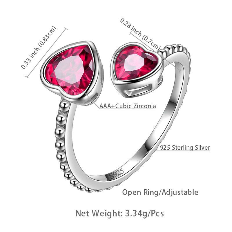Birthstone July Ruby Love Hearts Ring Adjustable - Rings - Aurora Tears