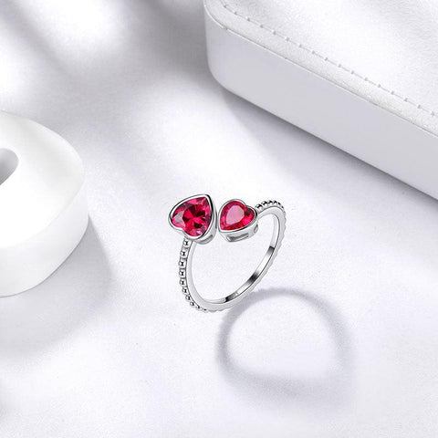 Birthstone July Ruby Love Hearts Ring Adjustable - Rings - Aurora Tears