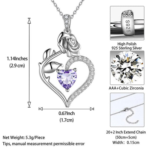June Alexandrite Heart Birthstone 3D Flower Rose Necklace Pendant - Necklaces - Aurora Tears