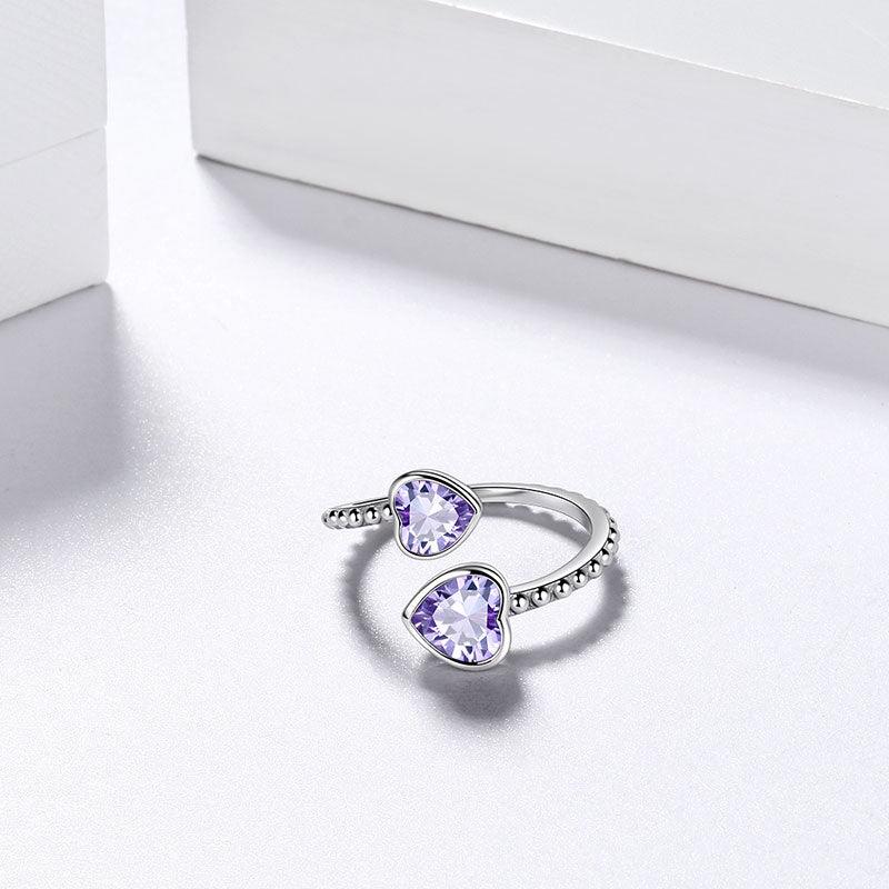 Birthstone June Alexandrite Love Hearts Ring Adjustable - Rings - Aurora Tears