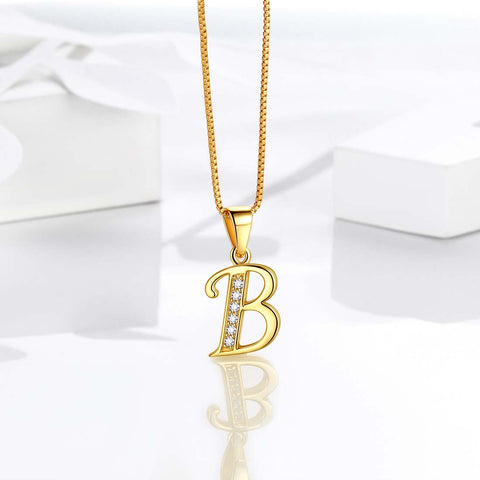 Letter B Initial Necklaces 925 Sterling Silver - Necklaces - Aurora Tears Jewelry