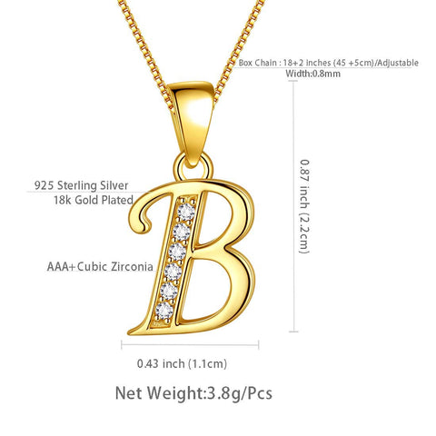 Letter B Initial Necklaces 925 Sterling Silver - Necklaces - Aurora Tears Jewelry