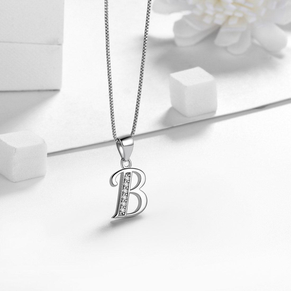 Letter B Initial Necklaces 925 Sterling Silver - Necklaces - Aurora Tears Jewelry