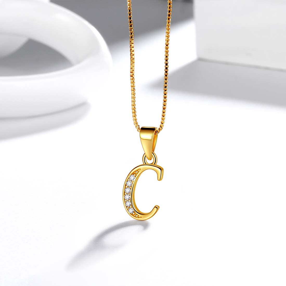 Rose Gold Plated Initial Necklace Letter C Created with Zircondia® Crystals  by Philip Jones Jewellery
