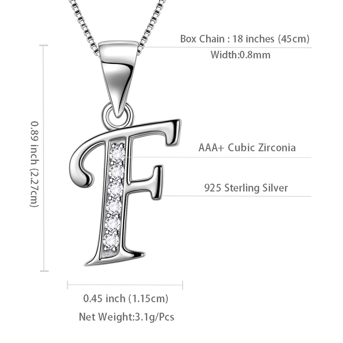 Letter F Initial Necklaces 925 Sterling Silver - Necklaces - Aurora Tears Jewelry