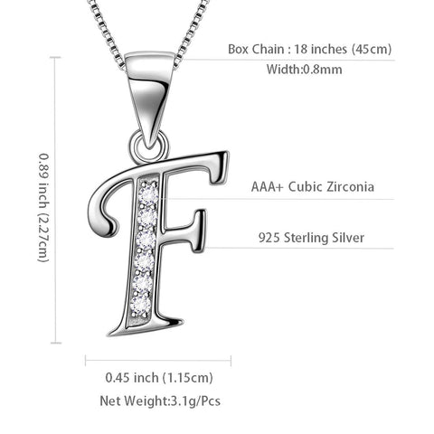 Letter F Initial Necklaces 925 Sterling Silver - Necklaces - Aurora Tears Jewelry