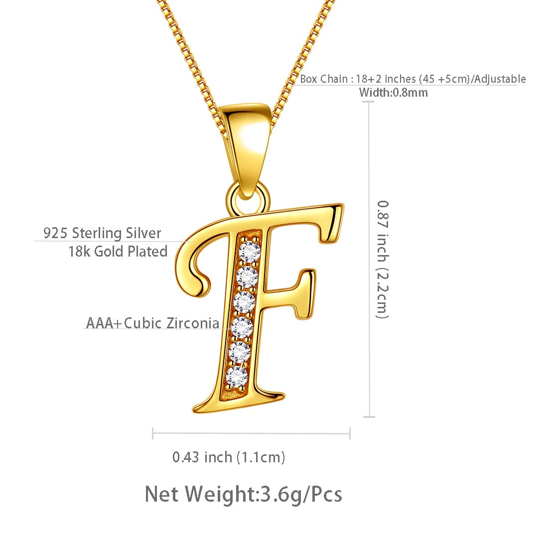 Letter F Initial Necklaces 925 Sterling Silver - Necklaces - Aurora Tears Jewelry