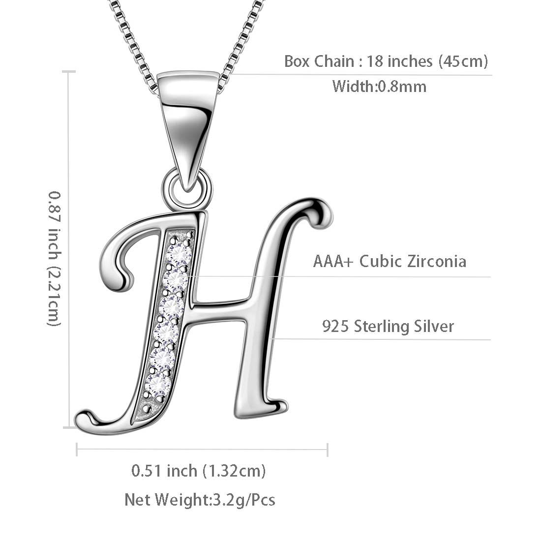 Letter H Initial Necklaces 925 Sterling Silver - Necklaces - Aurora Tears Jewelry