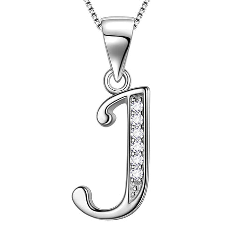 Letter J Initial Necklaces 925 Sterling Silver - Necklaces - Aurora Tears Jewelry
