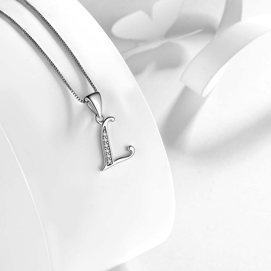 Letter L Initial Necklaces 925 Sterling Silver - Necklaces - Aurora Tears Jewelry