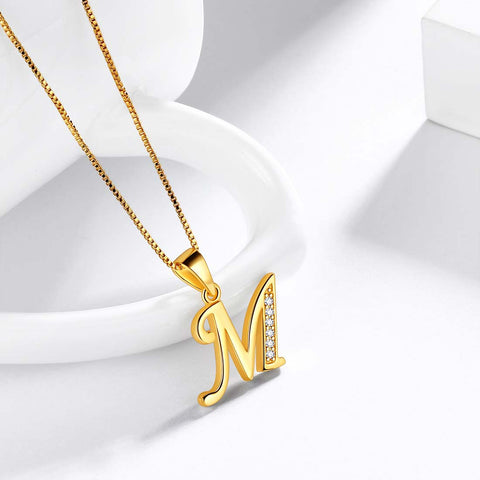 Letter M Initial Necklaces 925 Sterling Silver - Necklaces - Aurora Tears Jewelry