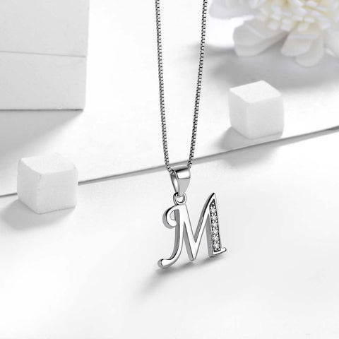 Letter M Initial Necklaces 925 Sterling Silver - Necklaces - Aurora Tears Jewelry