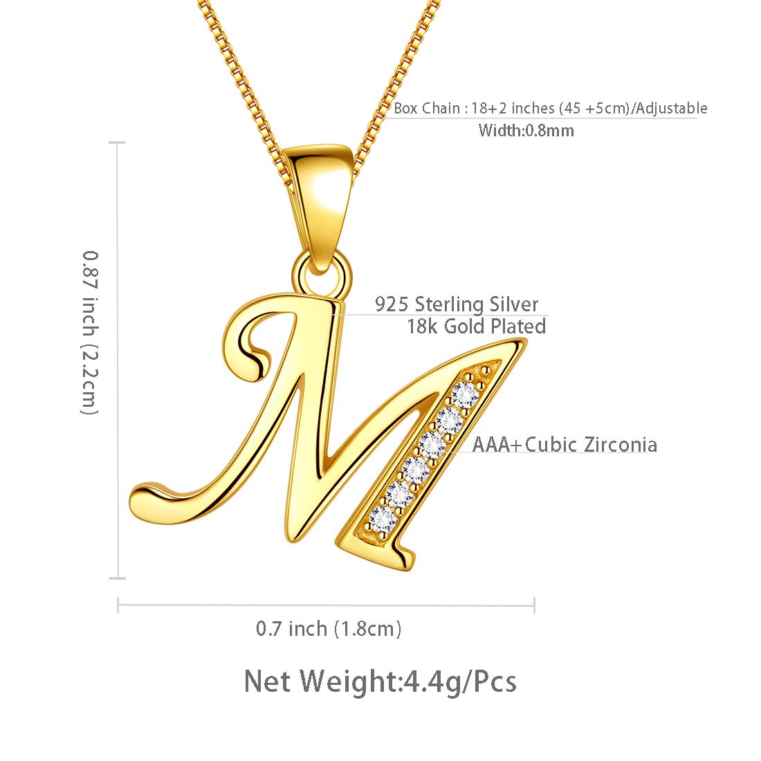 Letter M Initial Necklaces 925 Sterling Silver - Necklaces - Aurora Tears Jewelry