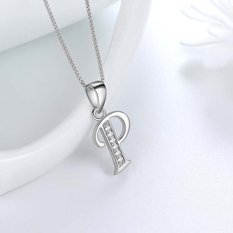 Letter P Initial Necklaces 925 Sterling Silver - Necklaces - Aurora Tears Jewelry