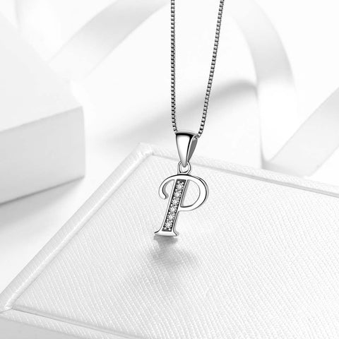 Letter P Initial Necklaces 925 Sterling Silver - Necklaces - Aurora Tears Jewelry