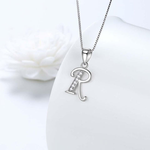 Letter R Initial Necklaces 925 Sterling Silver - Necklaces - Aurora Tears Jewelry