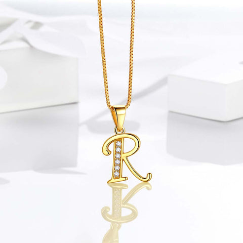 Letter R Initial Necklaces 925 Sterling Silver - Necklaces - Aurora Tears Jewelry