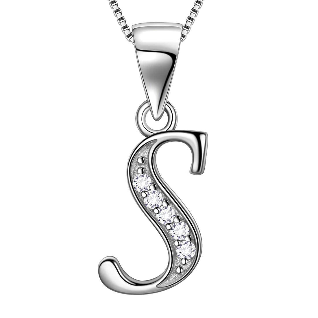 Letter S Initial Necklaces Pendant Women Men Name Jewelry Gift 925 Silver Silver