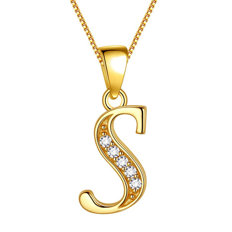 Letter S Initial Necklaces 925 Sterling Silver - Necklaces - Aurora Tears Jewelry