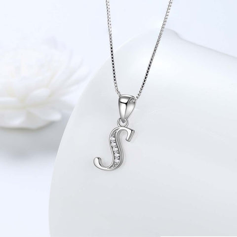 Letter S Initial Necklaces 925 Sterling Silver - Necklaces - Aurora Tears Jewelry