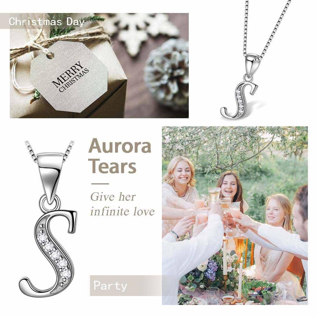 Letter S Initial Necklaces 925 Sterling Silver - Necklaces - Aurora Tears Jewelry