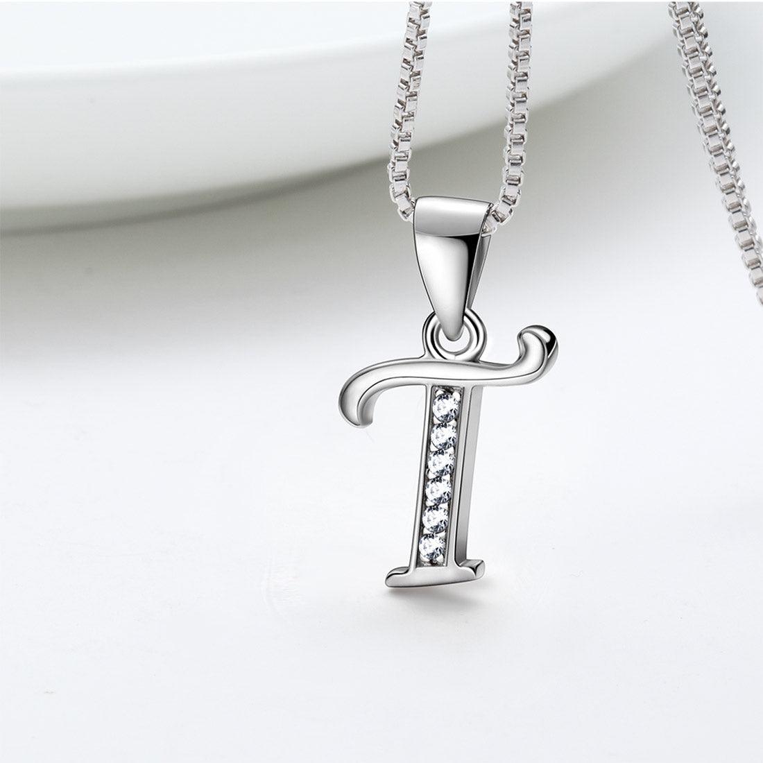 Letter T Initial Necklaces 925 Sterling Silver - Necklaces - Aurora Tears Jewelry