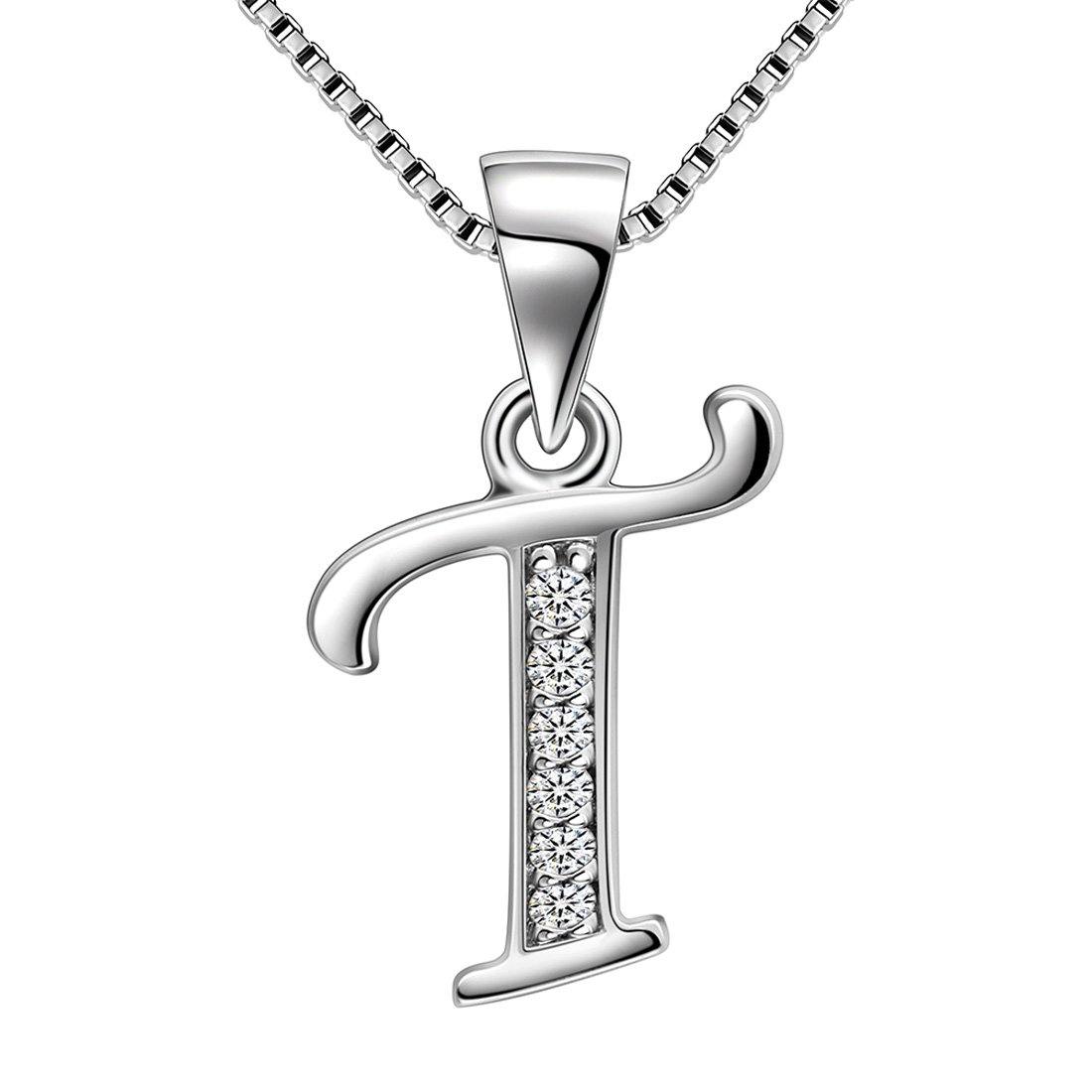Letter T Initial Necklaces 925 Sterling Silver Aurora Tears Jewelry