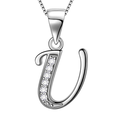 Letter U Initial Necklaces 925 Sterling Silver Aurora Tears Jewelry