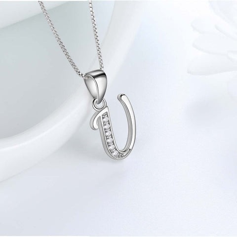 Letter U Initial Necklaces 925 Sterling Silver - Necklaces - Aurora Tears Jewelry