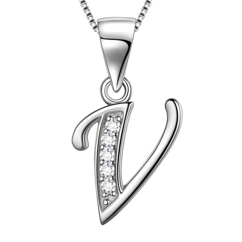Letter V Initial Necklaces 925 Sterling Silver Aurora Tears Jewelry