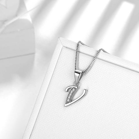 Letter V Initial Necklaces 925 Sterling Silver - Necklaces - Aurora Tears Jewelry