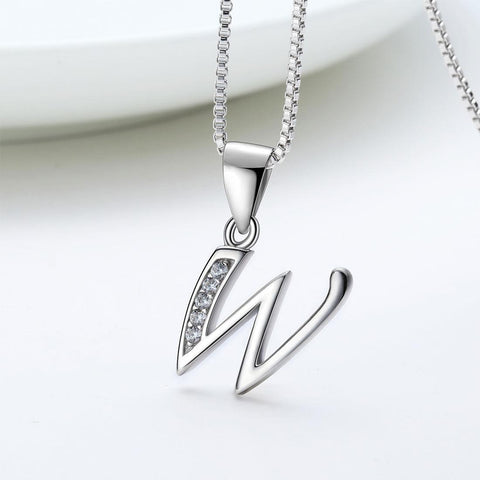 Letter W Initial Necklaces 925 Sterling Silver - Necklaces - Aurora Tears Jewelry