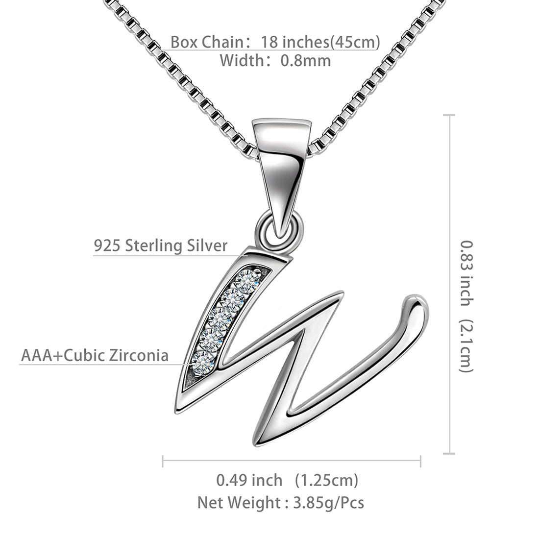 Letter W Initial Necklaces 925 Sterling Silver - Necklaces - Aurora Tears Jewelry