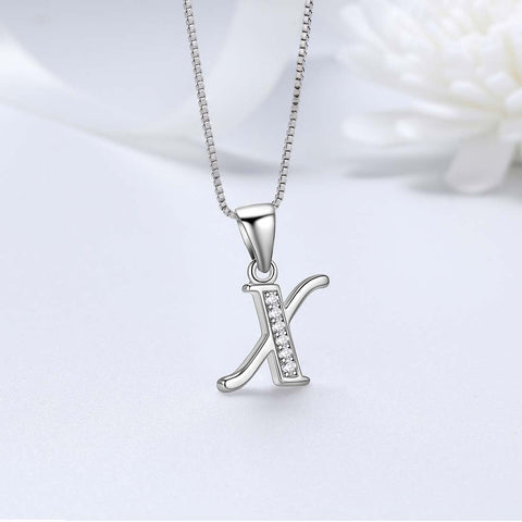 Letter X Initial Necklaces 925 Sterling Silver - Necklaces - Aurora Tears Jewelry