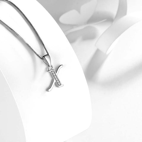 Letter X Initial Necklaces 925 Sterling Silver - Necklaces - Aurora Tears Jewelry