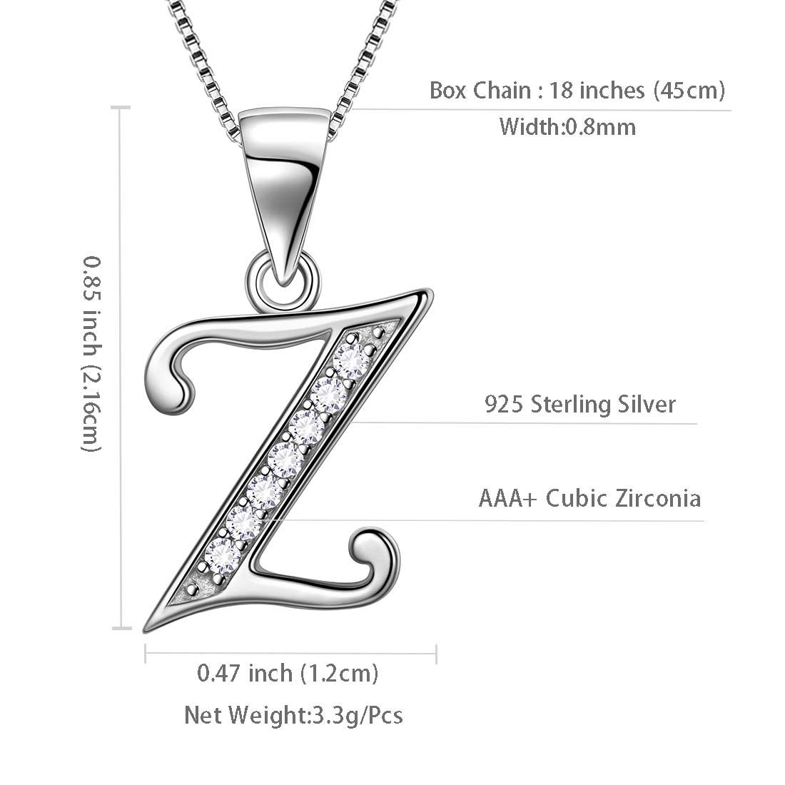 Letter Z Initial Necklaces 925 Sterling Silver - Necklaces - Aurora Tears Jewelry