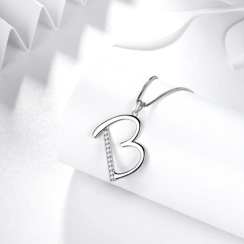 Letter Initial B Necklaces Pendant Chain 925 Sterling Silver - Necklaces - Aurora Tears