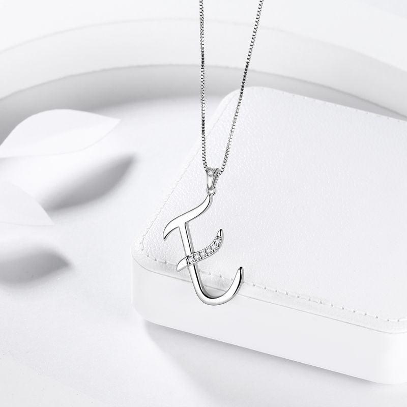 Letter Initial E Necklaces Pendant Chain 925 Sterling Silver - Necklaces - Aurora Tears