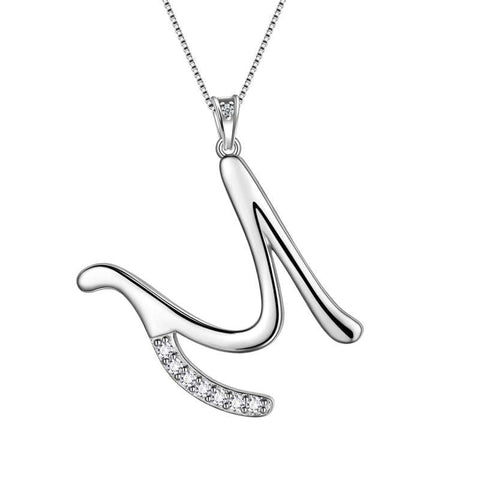 Letter Initial M Necklaces Pendant Chain 925 Sterling Silver - Necklaces - Aurora Tears