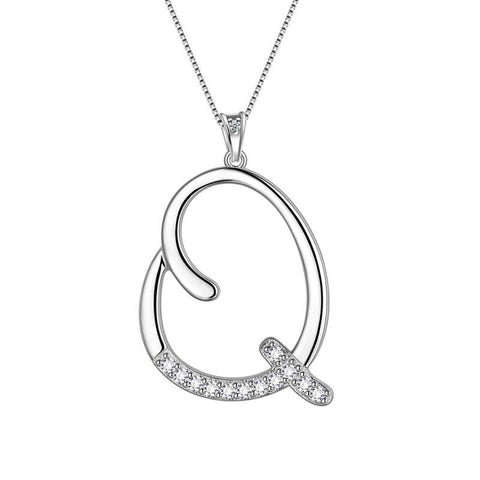 Letter Initial Q Necklaces Pendant Chain 925 Sterling Silver - Necklaces - Aurora Tears