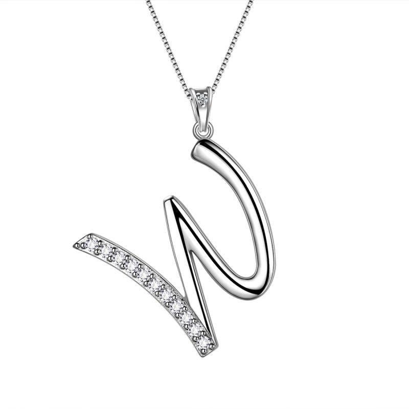 Letter Initial W Necklaces Pendant Chain 925 Sterling Silver - Necklaces - Aurora Tears