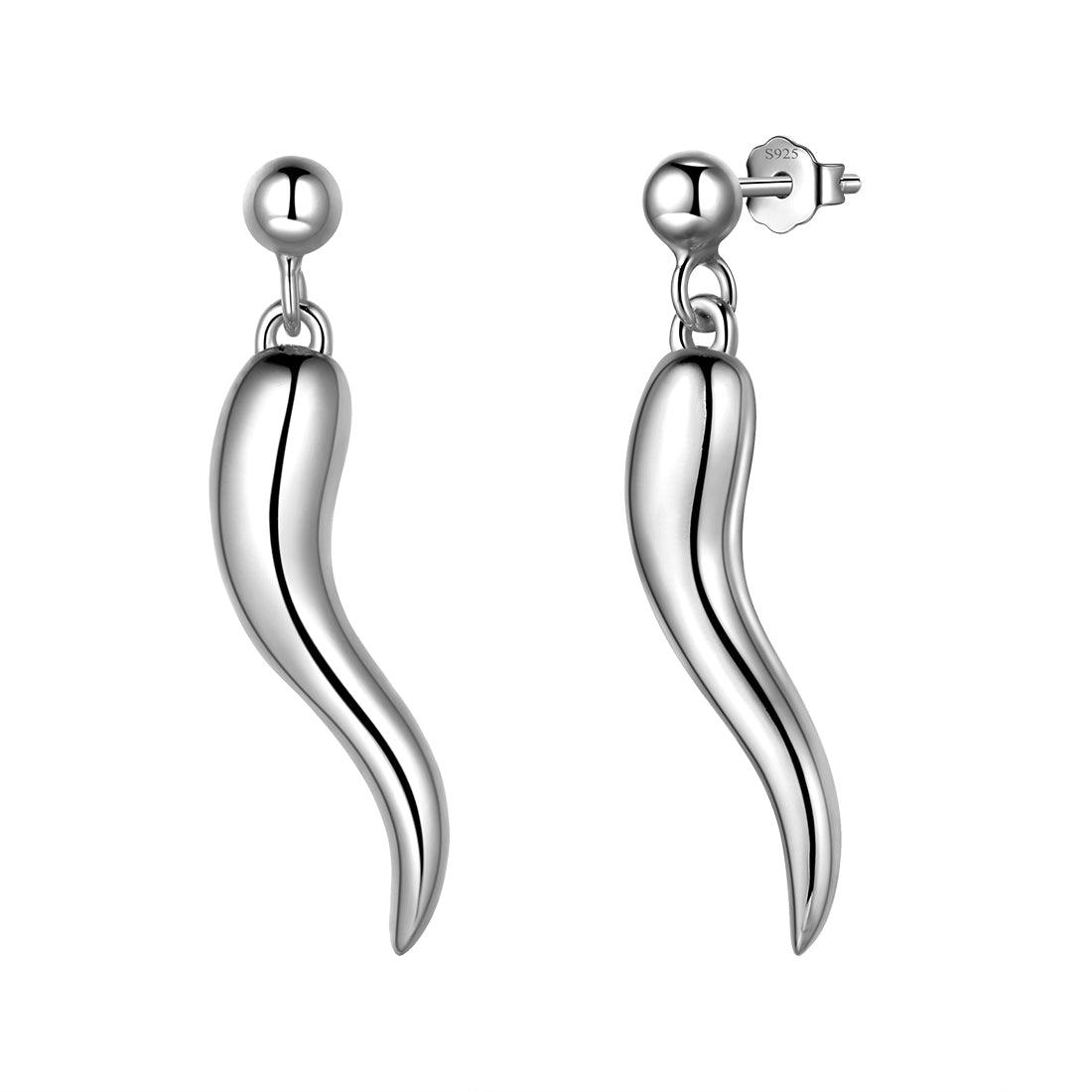 Lucky Italian Horn Earrings 925 Sterling Silver - Earrings - Aurora Tears