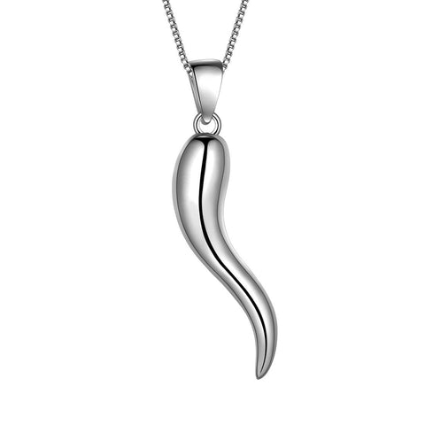 Lucky Italian Horn Necklace Pendant Sterling Silver - Necklaces - Aurora Tears