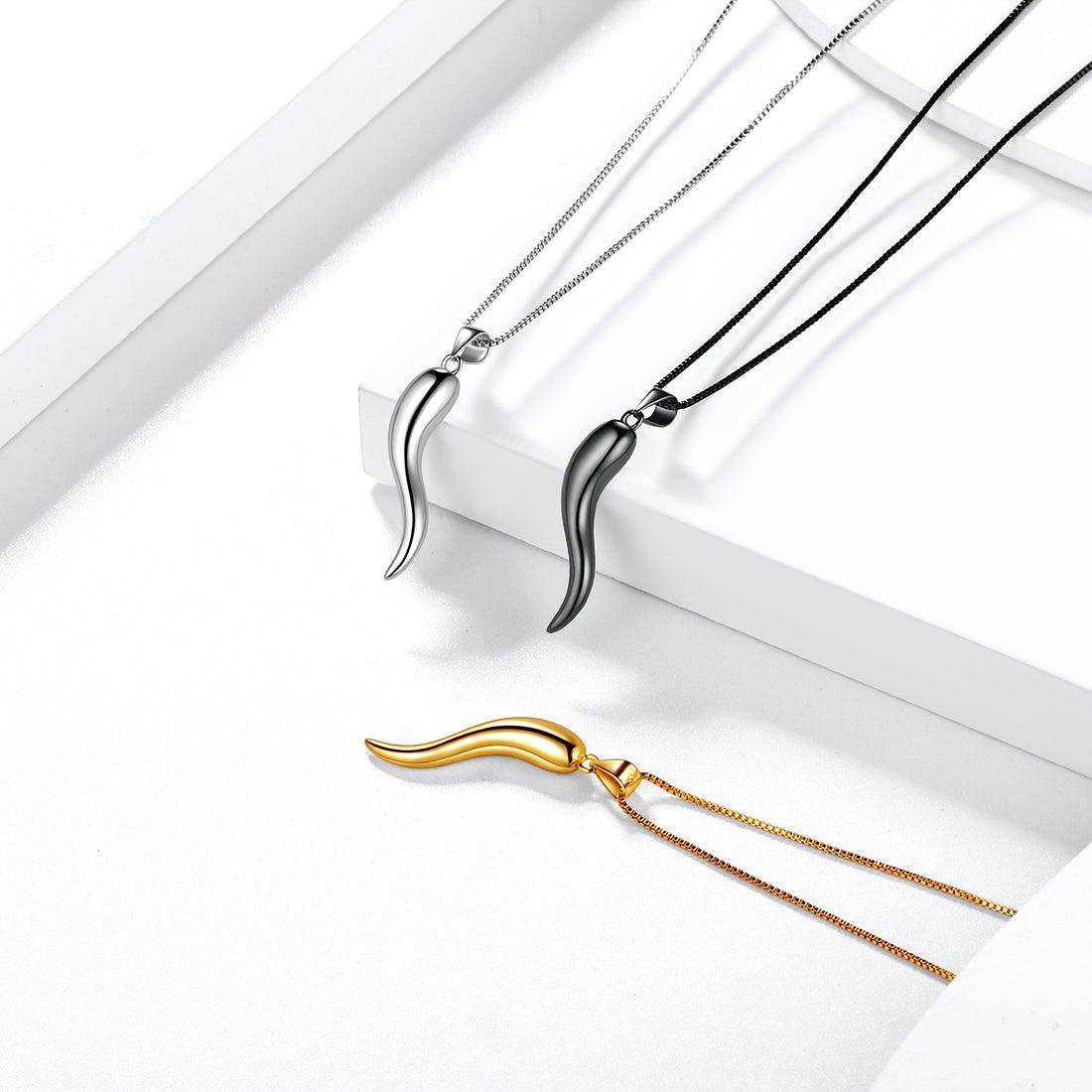 Silver Italian Horn Pendant Necklace For Men | Classy Men Collection