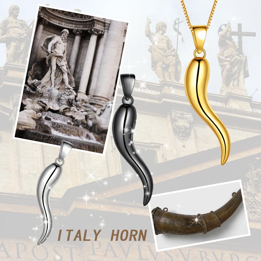 Lucky Italian Horn Necklace Pendant Sterling Silver - Necklaces - Aurora Tears