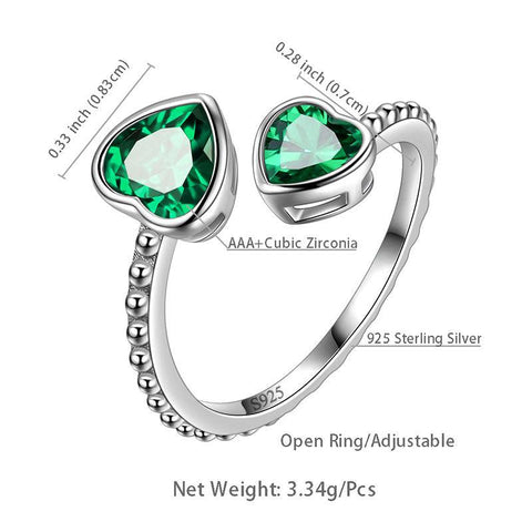 Birthstone May Emerald Love Hearts Ring Adjustable - Rings - Aurora Tears