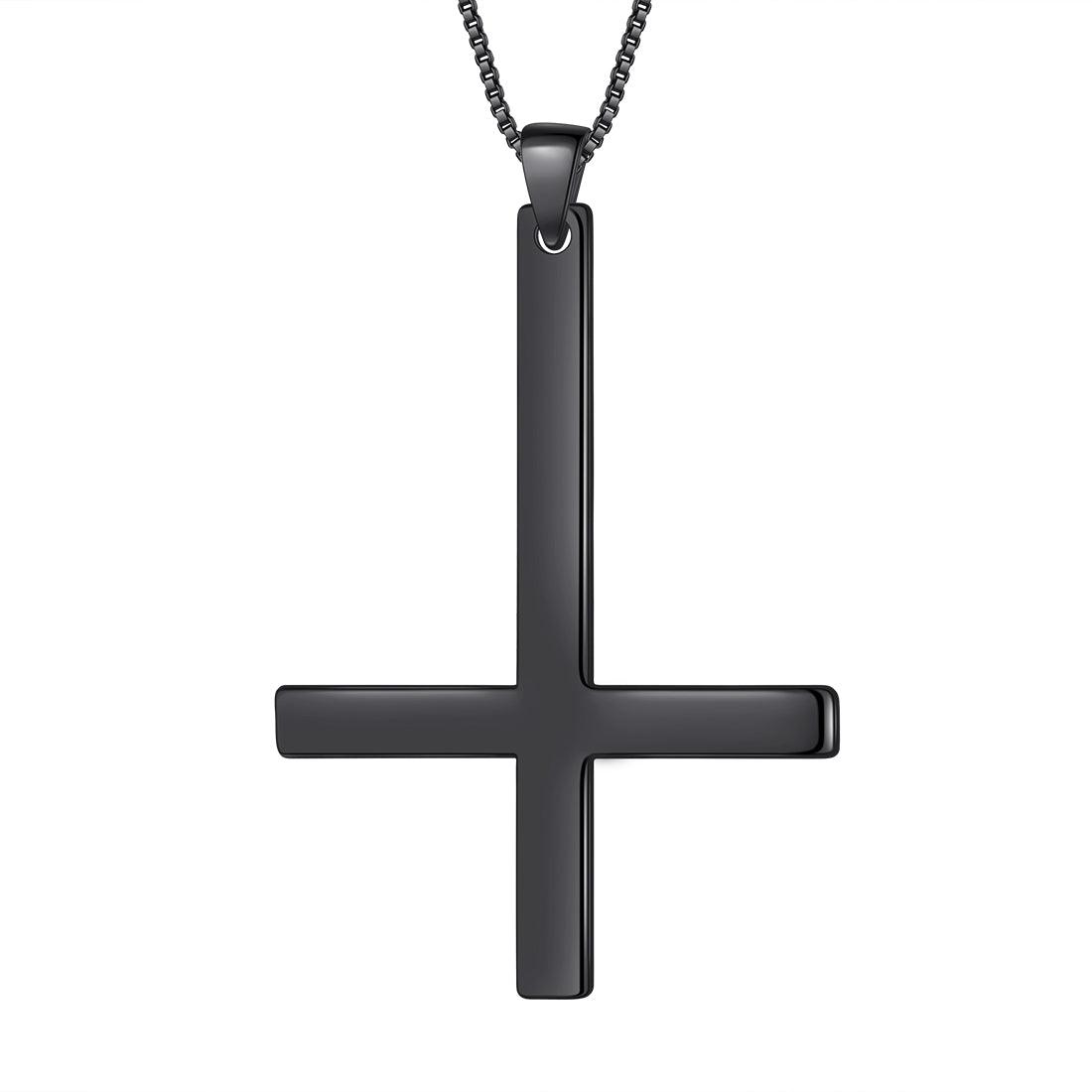 Upside Down Cross Necklace Pendant 925 Sterling Silver Black Mens Women